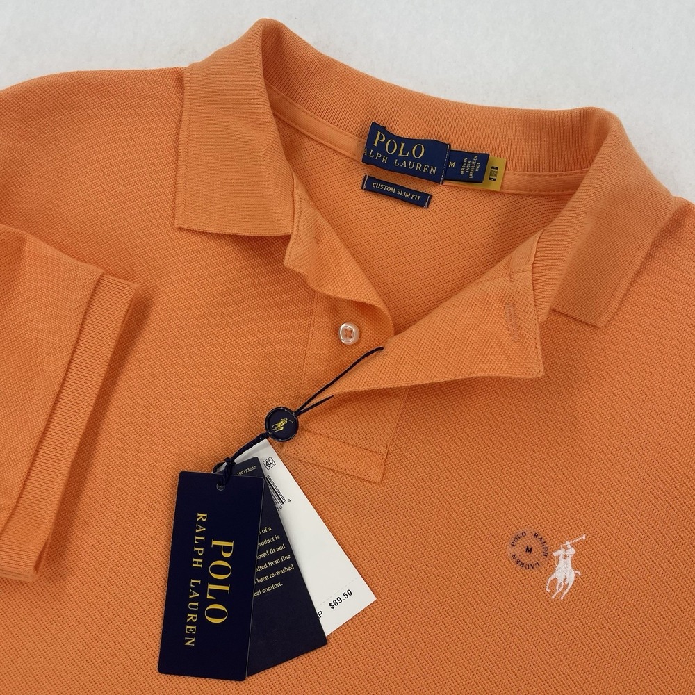 Polo Ralph Lauren Custom Slim Fit Polo Shirt Mens Medium Orange Mesh Preppy